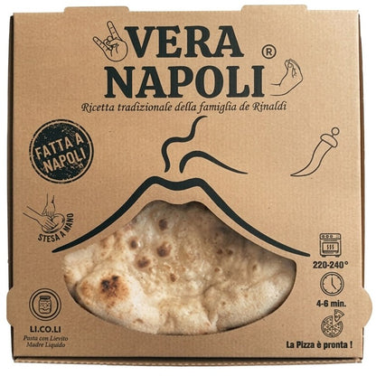 Vera Napoli pizza box with a pizza illustration on a brown background